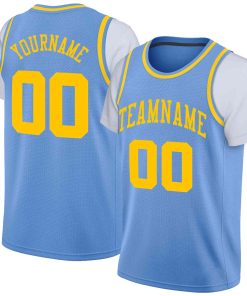 Custom Light Blue Yellow Classic Tops Casual Fake Sleeve Basketball Jersey