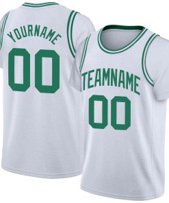Custom White Green Classic Tops Casual Fake Sleeve Basketball Jersey