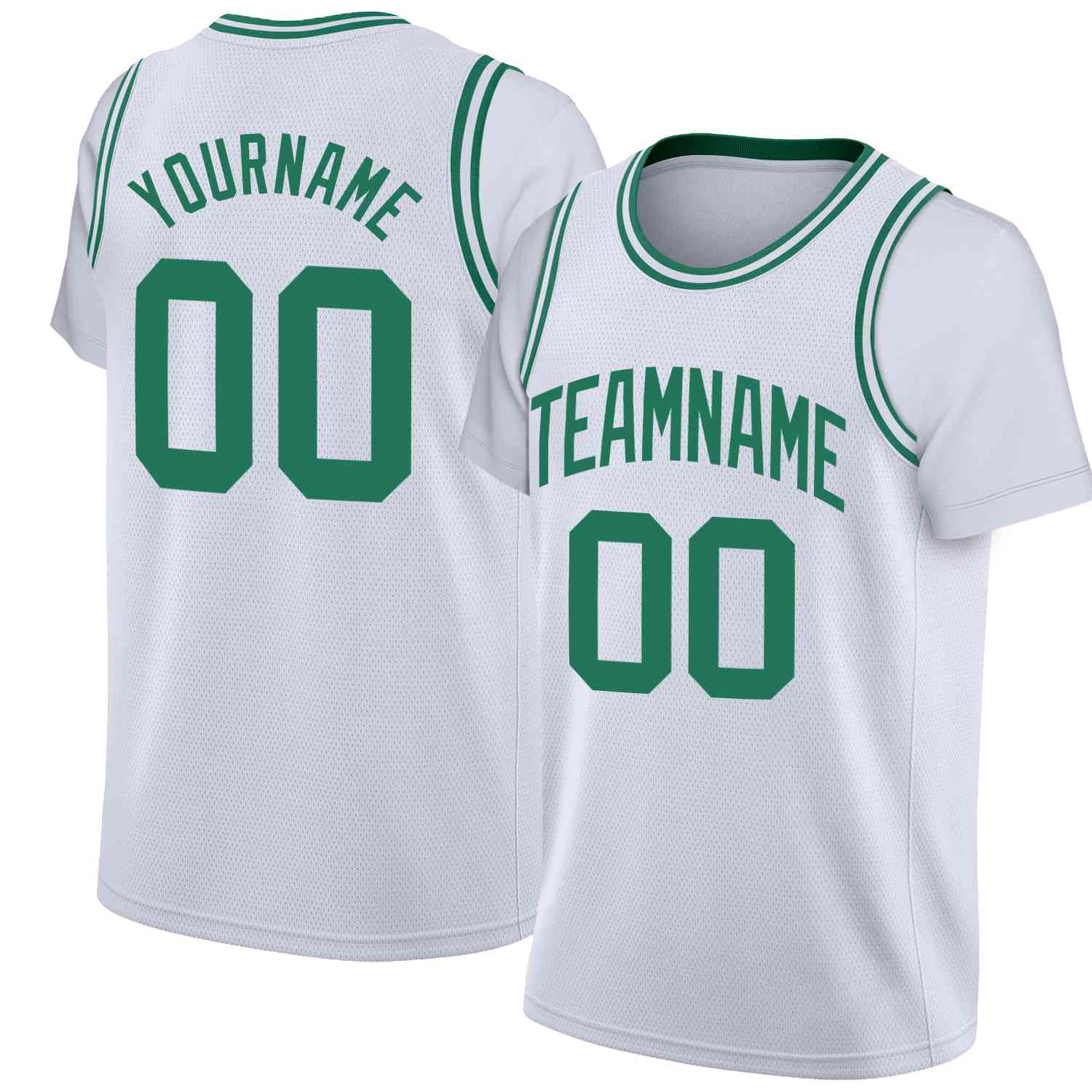 Custom White Green Classic Tops Casual Fake Sleeve Basketball Jersey