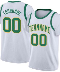 Custom White Green-Yellow Classic Tops Casual Fake Sleeve Basketball Jersey