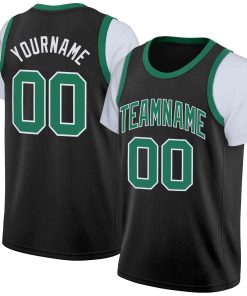 Custom Black Green-White Classic Tops Casual Fake Sleeve Basketball Jersey