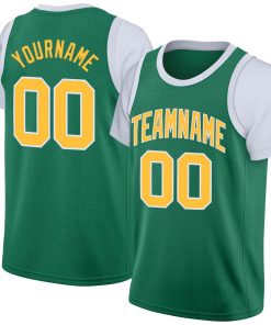 Custom Green Yellow-White Classic Tops Casual Fake Sleeve Basketball Jersey