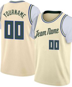 Custom Cream Hunter Green Classic Tops Casual Fake Sleeve Basketball Jersey