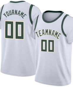 Custom White Hunter Green-Cream Classic Tops Casual Fake Sleeve Basketball Jersey