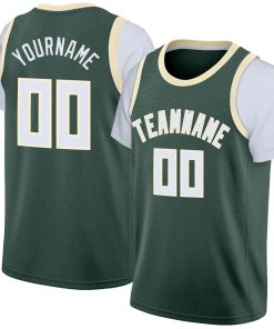 Custom Hunter Green White-Cream Classic Tops Casual Fake Sleeve Basketball Jersey