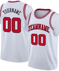 Custom White Red-Black Classic Tops Casual Fake Sleeve Basketball Jersey