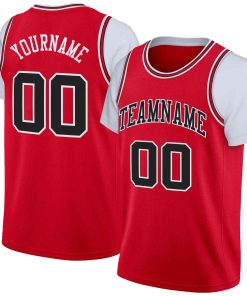 Custom Red Black-White Classic Tops Casual Fake Sleeve Basketball Jersey