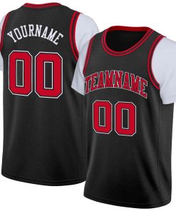 Custom Black Red-Black Classic Tops Casual Fake Sleeve Basketball Jersey