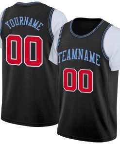 Custom Black Powder Blue Classic Tops Casual Fake Sleeve Basketball Jersey