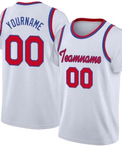 Custom White Red-Blue Classic Tops Casual Fake Sleeve Basketball Jersey