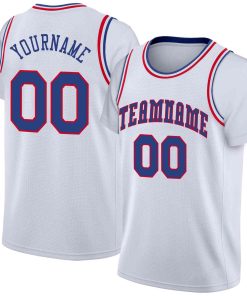Custom White Blue-Red Classic Tops Casual Fake Sleeve Basketball Jersey