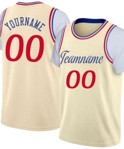 Custom Cream BlueClassic Tops Casual Fake Sleeve Basketball Jersey