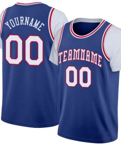 Custom Blue White-Red Classic Tops Casual Fake Sleeve Basketball Jersey