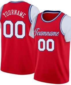 Custom Red White-Blue Classic Tops Casual Fake Sleeve Basketball Jersey
