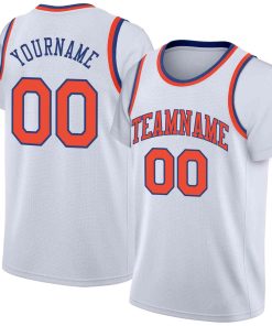 Custom White Orange-Blue Classic Tops Casual Fake Sleeve Basketball Jersey