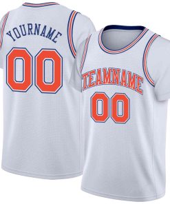 Custom White Orange-White Classic Tops Casual Fake Sleeve Basketball Jersey