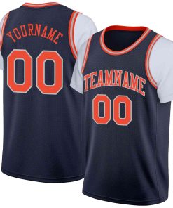 Custom Navy Orange-Gray Classic Tops Casual Fake Sleeve Basketball Jersey