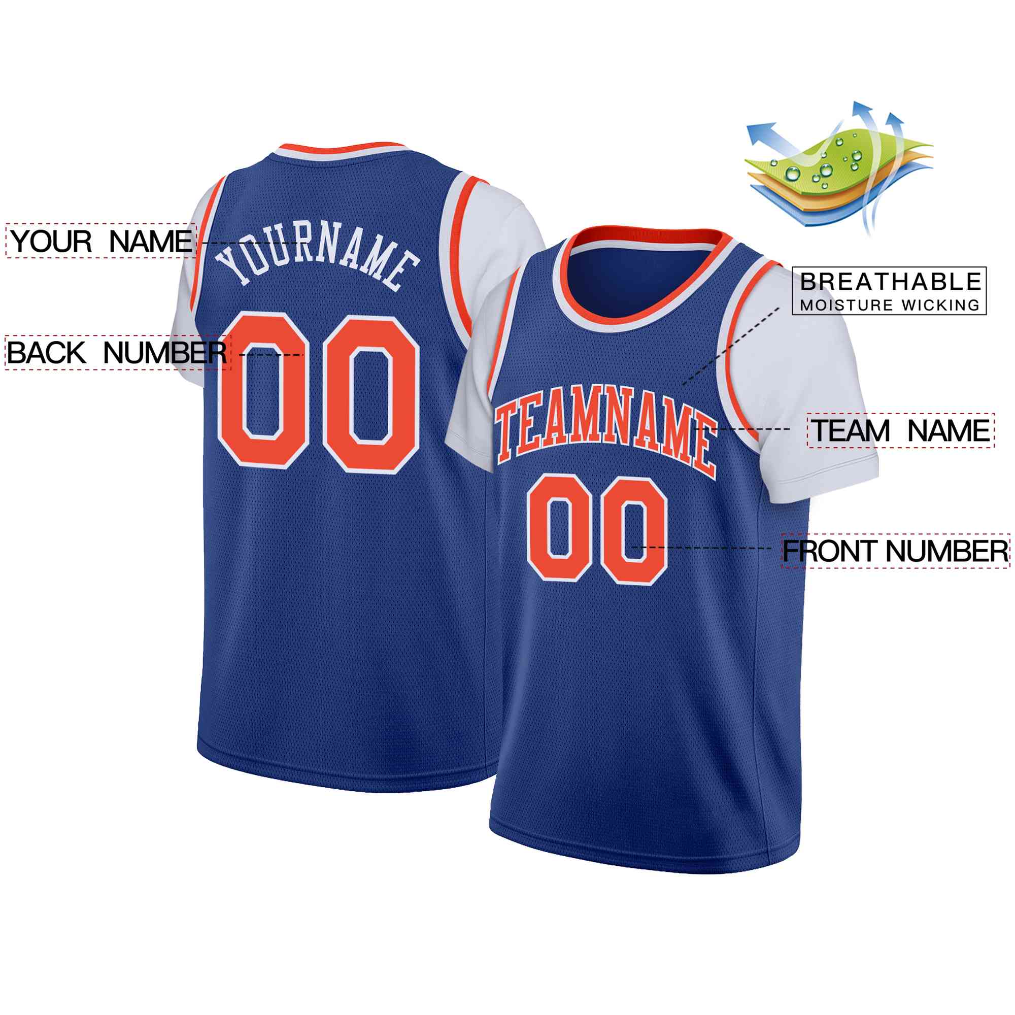 Custom Purple Orange-White Classic Tops Casual Fake Sleeve Basketball Jersey - Image 2