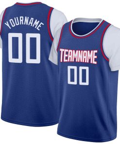 Custom Blue White-Red Classic Tops Casual Fake Sleeve Basketball Jersey