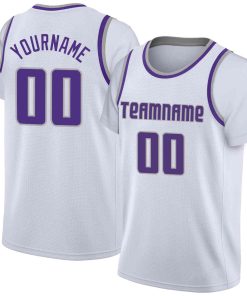 Custom White Purple-Gray Classic Tops Casual Fake Sleeve Basketball Jersey