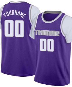 Custom Purple Gray-White Classic Tops Casual Fake Sleeve Basketball Jersey