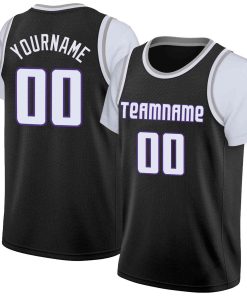 Custom Black White-Purple Classic Tops Casual Fake Sleeve Basketball Jersey