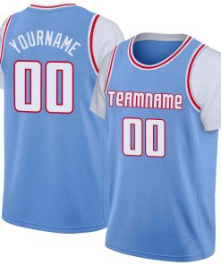 Custom Light Blue White-Red Classic Tops Casual Fake Sleeve Basketball Jersey
