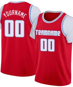 Custom Red White-Light Blue Classic Tops Casual Fake Sleeve Basketball Jersey