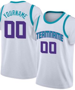 Custom White Light Blue-Purple Classic Tops Casual Fake Sleeve Basketball Jersey
