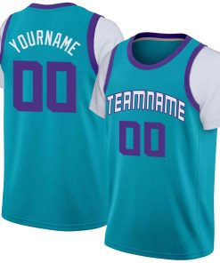 Custom Teal White-Purple Classic Tops Casual Fake Sleeve Basketball Jersey
