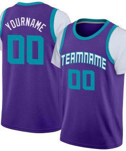 Custom Purple White-Teal Classic Tops Casual Fake Sleeve Basketball Jersey