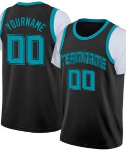 Custom Black Teal-Black Classic Tops Casual Fake Sleeve Basketball Jersey