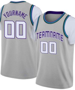 Custom Gray Purple-White Classic Tops Casual Fake Sleeve Basketball Jersey
