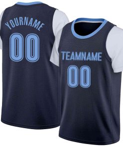 Custom Navy Powder Blue-Navy Classic Tops Casual Fake Sleeve Basketball Jersey