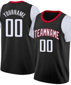 Custom Black White-Red Classic Tops Casual Fake Sleeve Basketball Jersey