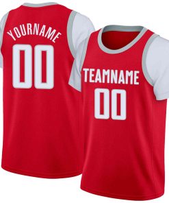 Custom Red White-Gray Classic Tops Casual Fake Sleeve Basketball Jersey
