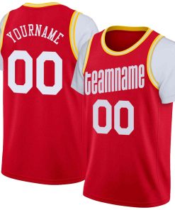 Custom Red White Classic Tops Casual Fake Sleeve Basketball Jersey