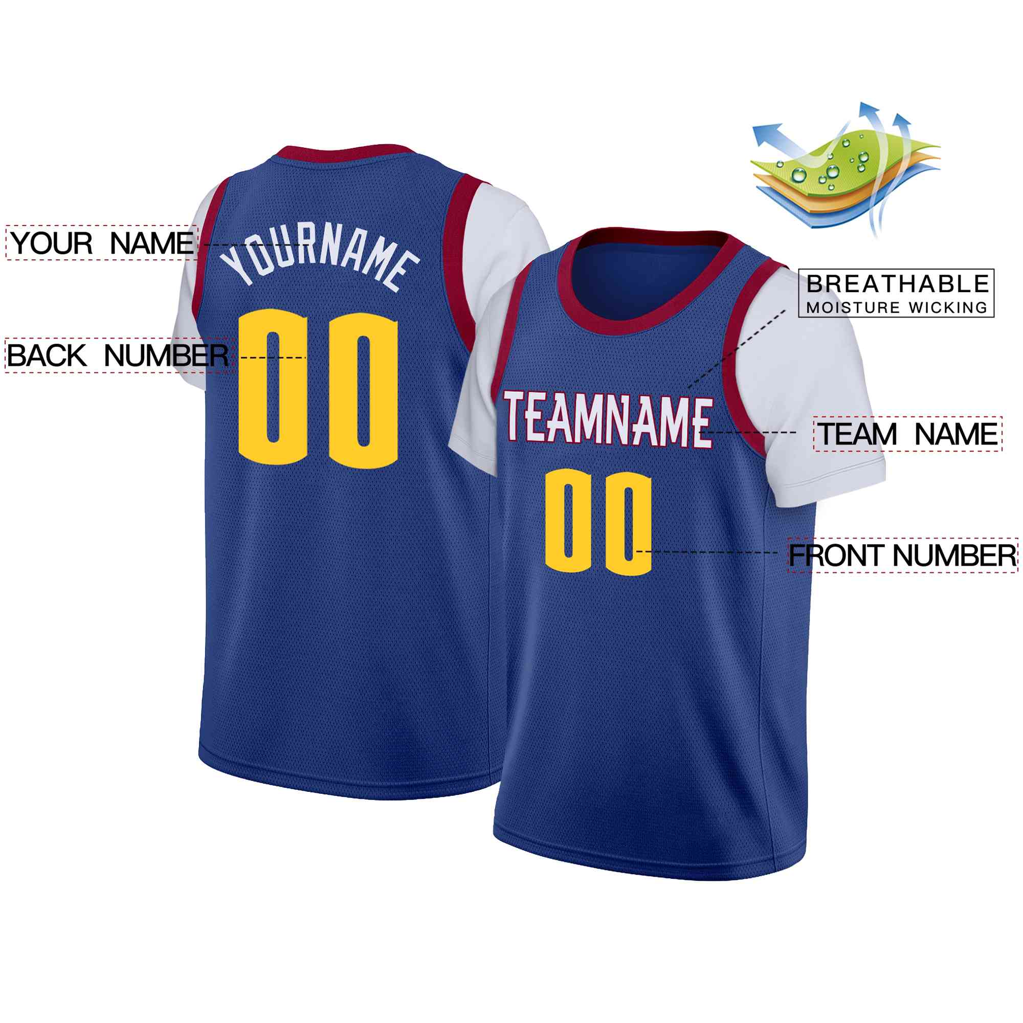 Custom Blue White-Red Classic Tops Casual Fake Sleeve Basketball Jersey - Image 2