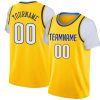 Custom Yellow Navy-White Classic Tops Casual Fake Sleeve Basketball Jersey
