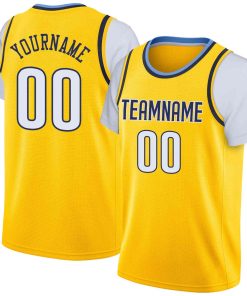 Custom Yellow Navy-White Classic Tops Casual Fake Sleeve Basketball Jersey