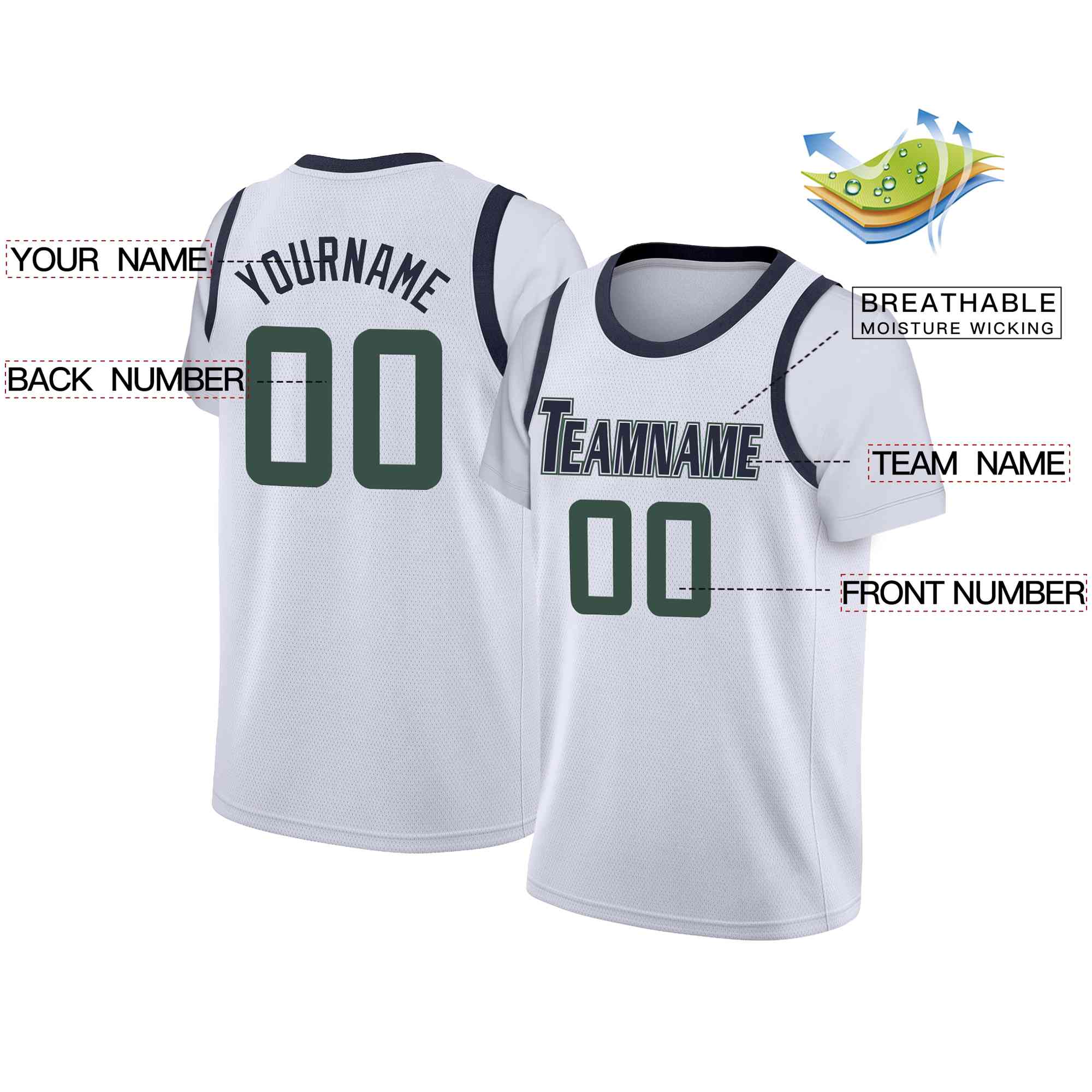 Custom White Navy-White Classic Tops Casual Fake Sleeve Basketball Jersey - Image 2