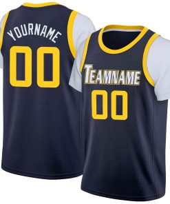 Custom Navy White-Navy Classic Tops Casual Fake Sleeve Basketball Jersey