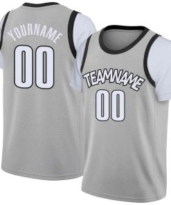 Custom Gray White-Black Classic Tops Casual Fake Sleeve Basketball Jersey