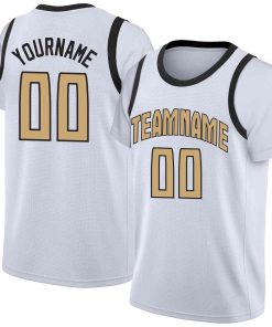 Custom White Old Gold-Black Classic Tops Casual Fake Sleeve Basketball Jersey