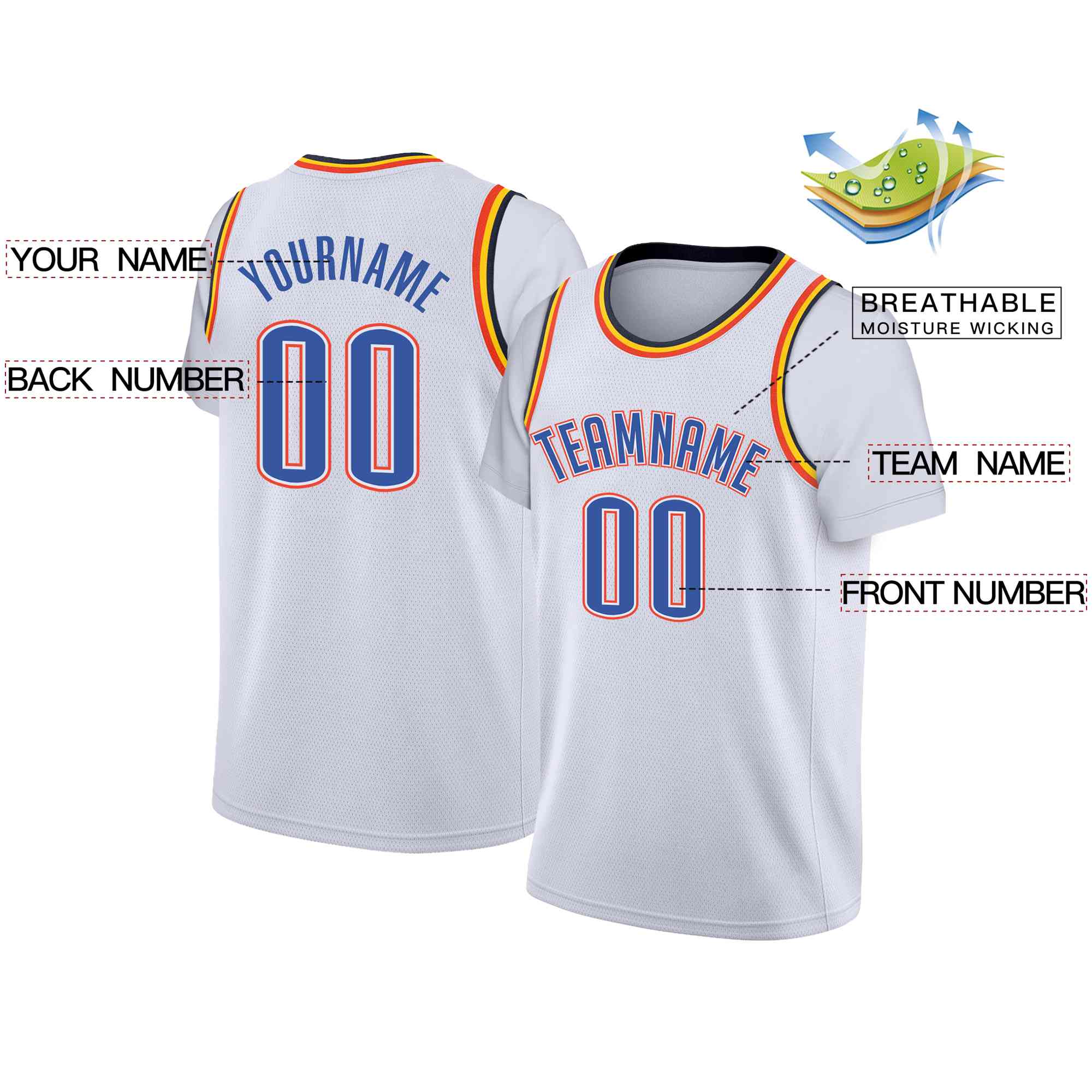 Custom White Powder Blue-White Classic Tops Casual Fake Sleeve Basketball Jersey - Image 2