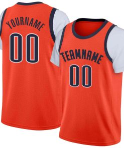 Custom Orange Navy Classic Tops Casual Fake Sleeve Basketball Jersey