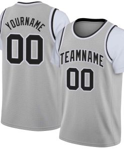 Custom Gray Black-White Classic Tops Casual Fake Sleeve Basketball Jersey