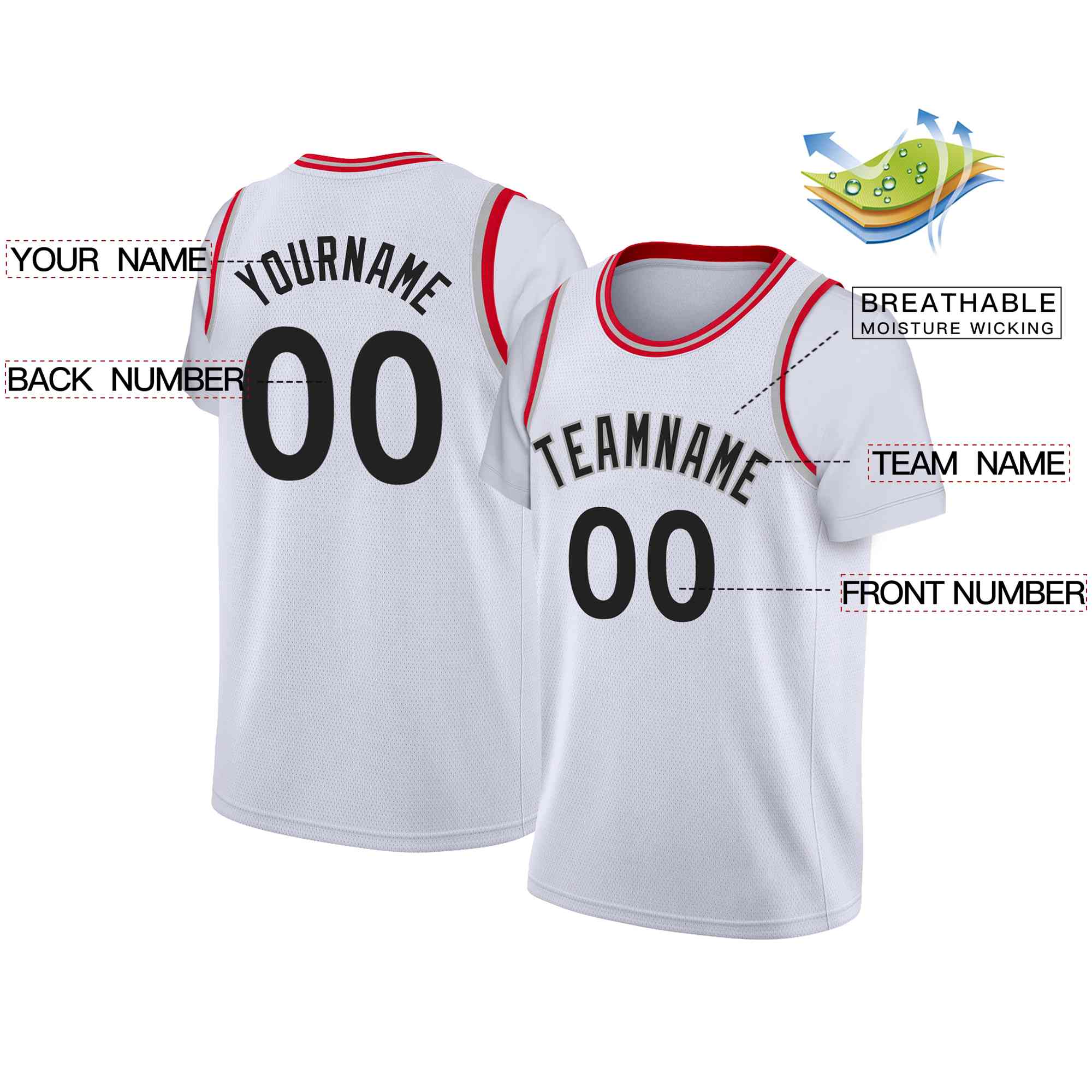 Custom White Black-Gray Classic Tops Casual Fake Sleeve Basketball Jersey - Image 2
