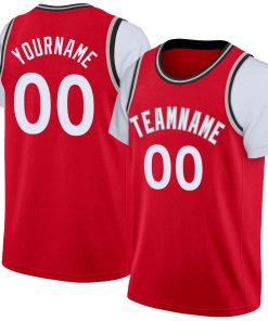 Custom Red White-Gray Classic Tops Casual Fake Sleeve Basketball Jersey