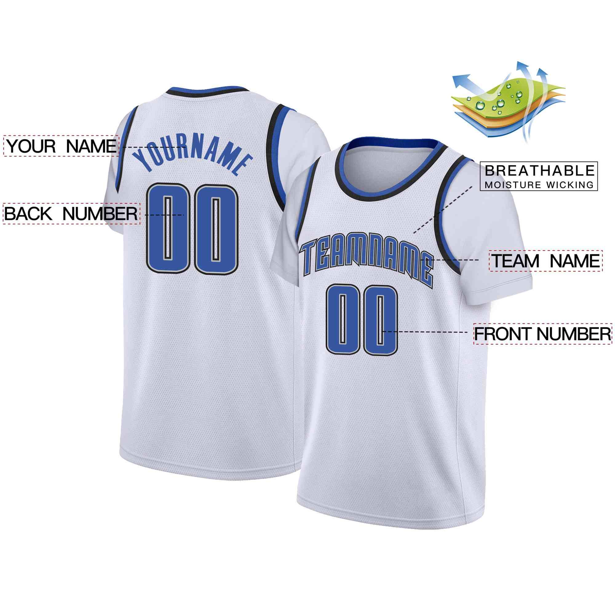 Custom White Powder Blue-Gray Classic Tops Casual Fake Sleeve Basketball Jersey - Image 2